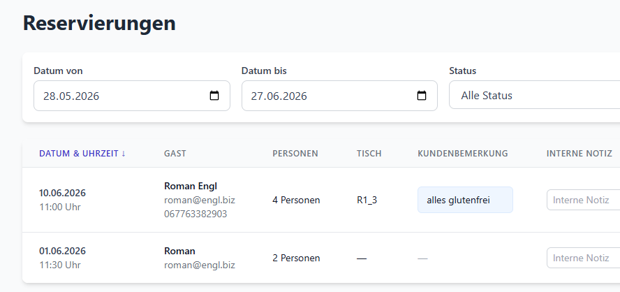Screenshot der Reservierungsplattform 1